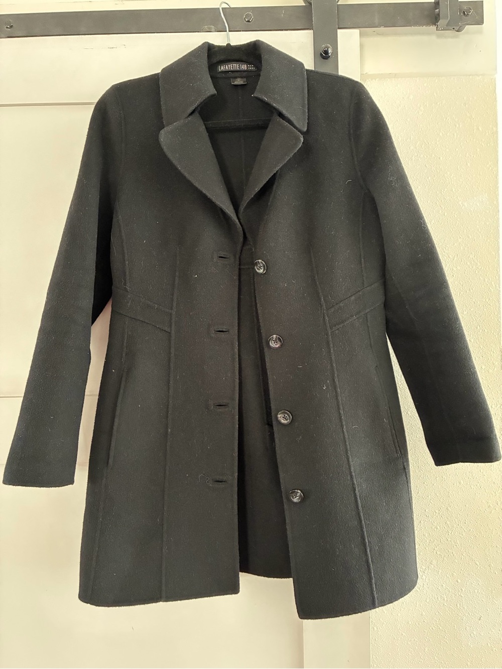 Lafayette 148 New York Black Wool Single-Breasted Pea Coat